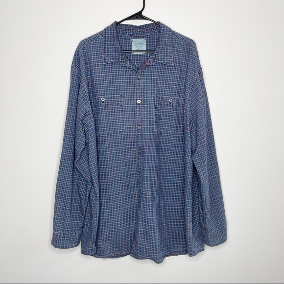 L.L. Bean Other - L.L. Bean Blue Red Plaid Check Cotton Button Up Long Sleeve Shirt Mens Size XXL
